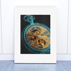 X-Ray Pocket Watch Art Print | Blueprint Mechanism Poster | Translucent Gears Wall Decor | Digital Download