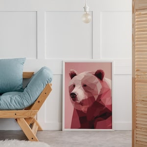 Geometric Bear Art Print | Low Poly Animal Poster | Faceted Wildlife Wall Decor | Digital Download
