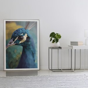 Geometric Peacock Art Print | Low Poly Bird Poster | Faceted Wildlife Wall Decor |Digital Download