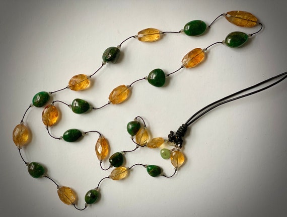 Guinevere   Emeralds, Citrines + Labradorite Corded Adjustable Necklace