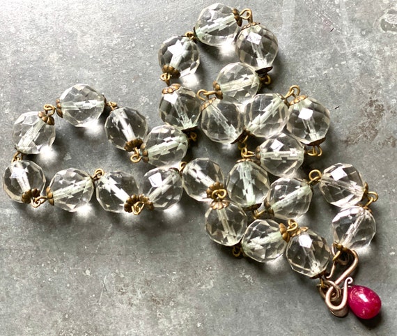 AVA  Italian Vintage Crystal Quartz Rosary- Style Necklace