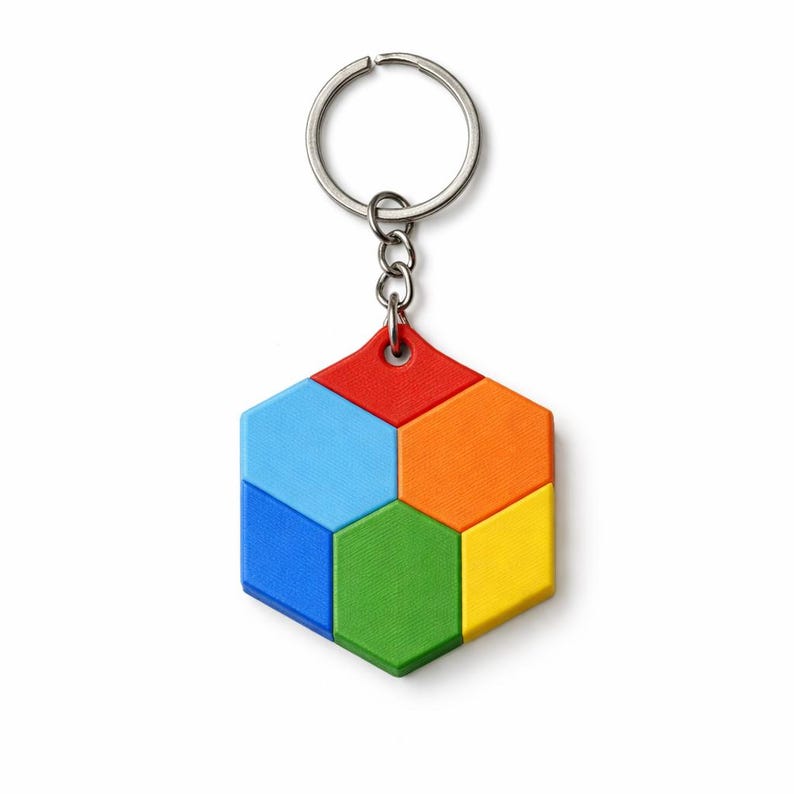 Geometric Keychains Geometric Hexagon 3D Printed Keychain - Single Hand-painted Modern Art ...