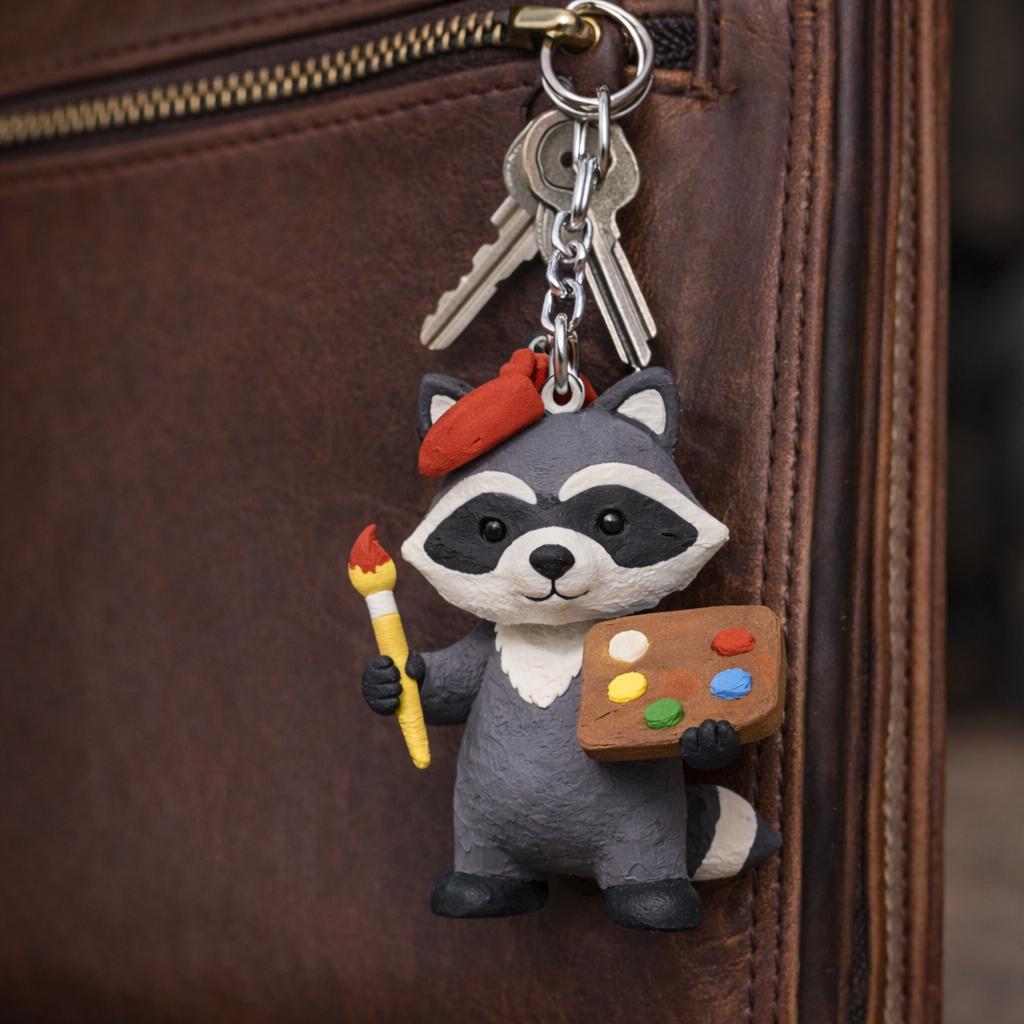 Hand-painted Raccoon Artist Keychain | 3D Printed Unique - Etsy