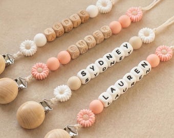 Personalized Daisy Baby Pacifier Clip | Infant Dummy Clip | Paci Clip for Newborn | Binky Holder | Baby Shower Gift