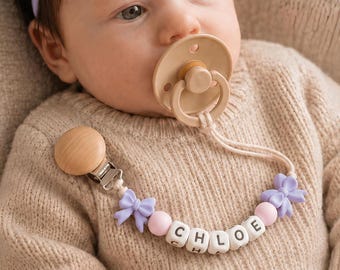 Personalized Bow Pacifier Clip for Baby Girl, Custom Name Binky Holder, Newborn Paci Clip, Infant Soother Clip Gift