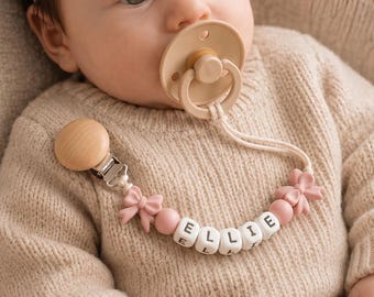 Personalized Bow Pacifier Clip for Baby Girl, Custom Name Binky Holder, Newborn Paci Clip, Infant Soother Clip Gift