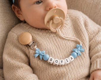 Personalized Bow Pacifier Clip, Custom Name Paci Clip for Baby Girl, Binky Holder, Baby Shower Gift