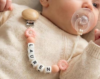 Personalized Daisy Baby Pacifier Clip | Infant Dummy Clip | Paci Clip for Newborn | Binky Holder | Baby Shower Gift
