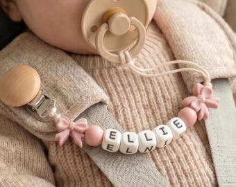 Clip para chupete personalizado para niña, clip para chupete con lazo para recién nacida/bebé, soporte para chupete/regalo para baby shower