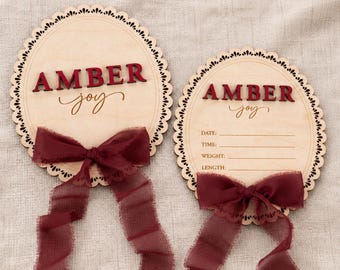 Baby Name Announcement Plaque, Birth Stat Sign, Hospital Announcement Sign, Wooden Name Plaque, Custom Newborn Keepsake