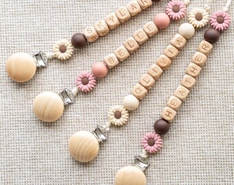 Personalized Daisy Baby Pacifier Clip | Infant Dummy Clip | Paci Clip for Newborn | Binky Holder | Baby Shower Gift