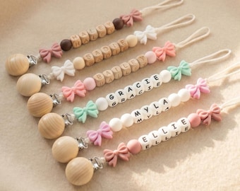 Custom Pacifier Clip Baby Girl Bow Paci Clip for Newborn | Infant Binky Holder | Baby Shower Gift