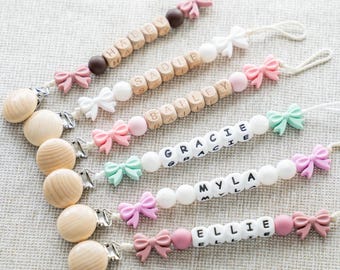 Custom Pacifier Clip Baby Girl Bow Paci Clip for Newborn | Infant Binky Holder | Baby Shower Gift