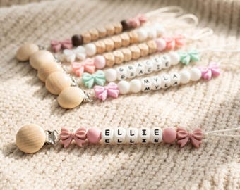 Clip para chupete personalizado para niña, clip para chupete con lazo para recién nacida/bebé, soporte para chupete/regalo para baby shower