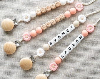 Personalized Daisy Baby Pacifier Clip | Infant Dummy Clip | Paci Clip for Newborn | Binky Holder | Baby Shower Gift