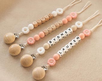 Personalized Daisy Baby Pacifier Clip | Infant Dummy Clip | Paci Clip for Newborn | Binky Holder | Baby Shower Gift