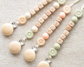 Personalized Daisy Baby Pacifier Clip | Infant Dummy Clip | Paci Clip for Newborn | Binky Holder | Baby Shower Gift