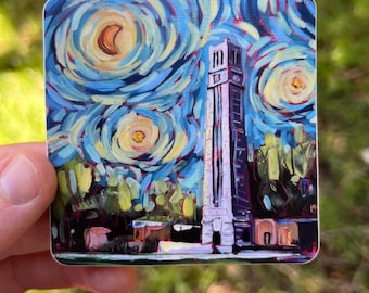 NC State Bell Tower Sticker: Starry Night Raleigh Waterproof Vinyl