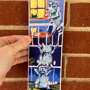 3x9 giclee archival reprint raccoon pizza heist miniature  panoramic whimsical funny animal art  North Carolina artist Leitner studios