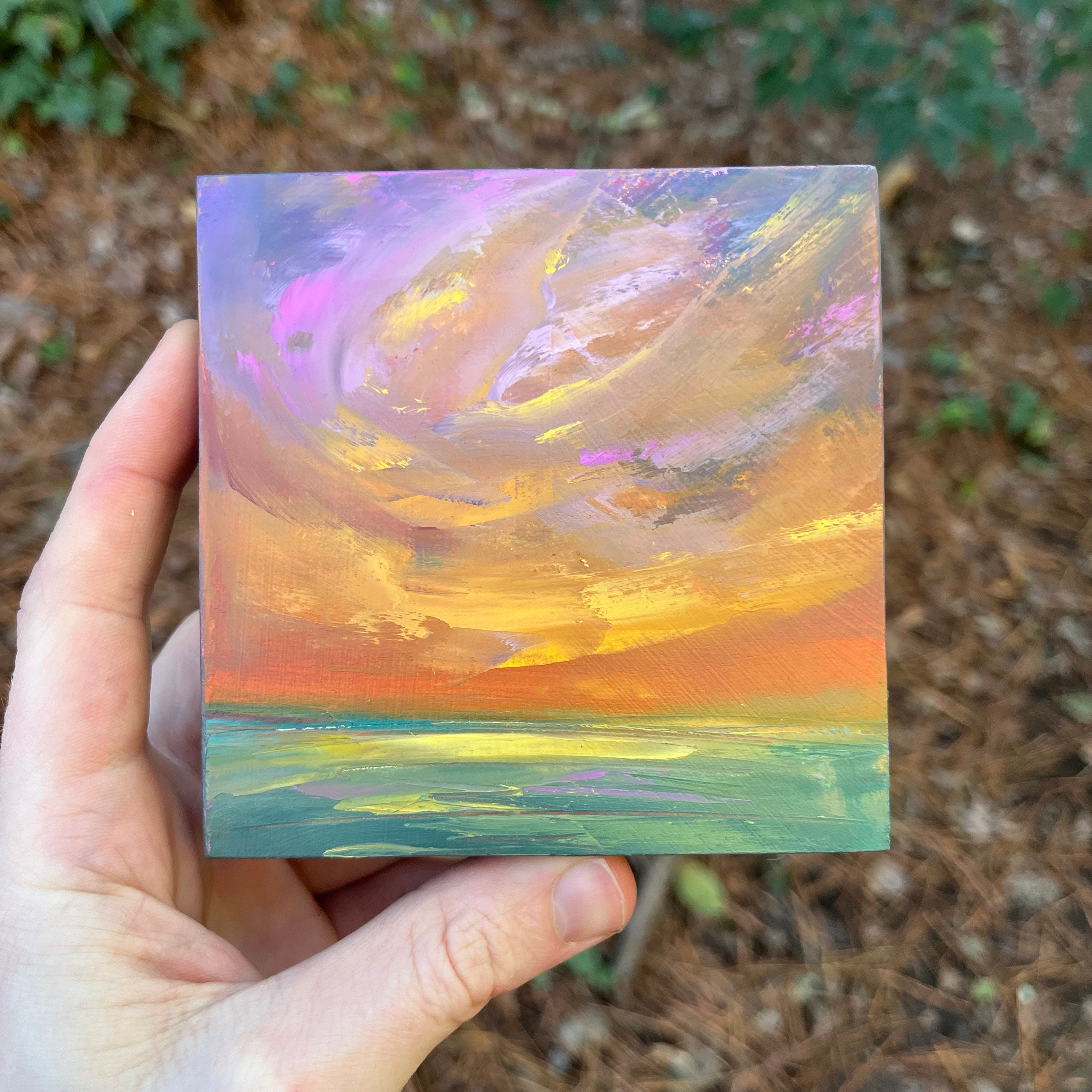 Miniature Original Abstract Acrylic Painting on 2x2 Canvas with Easel: Soft  Sea