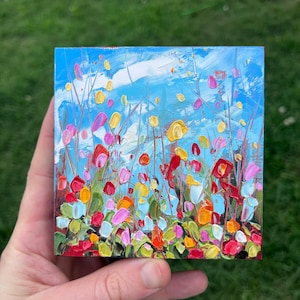 Original Floral Oil Painting: Abstract Spring Flower Decor, 4x4