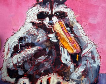 Hotdog Raccoon Glizzy Art Print Square 5x5, 8x8, 11x11 Funny