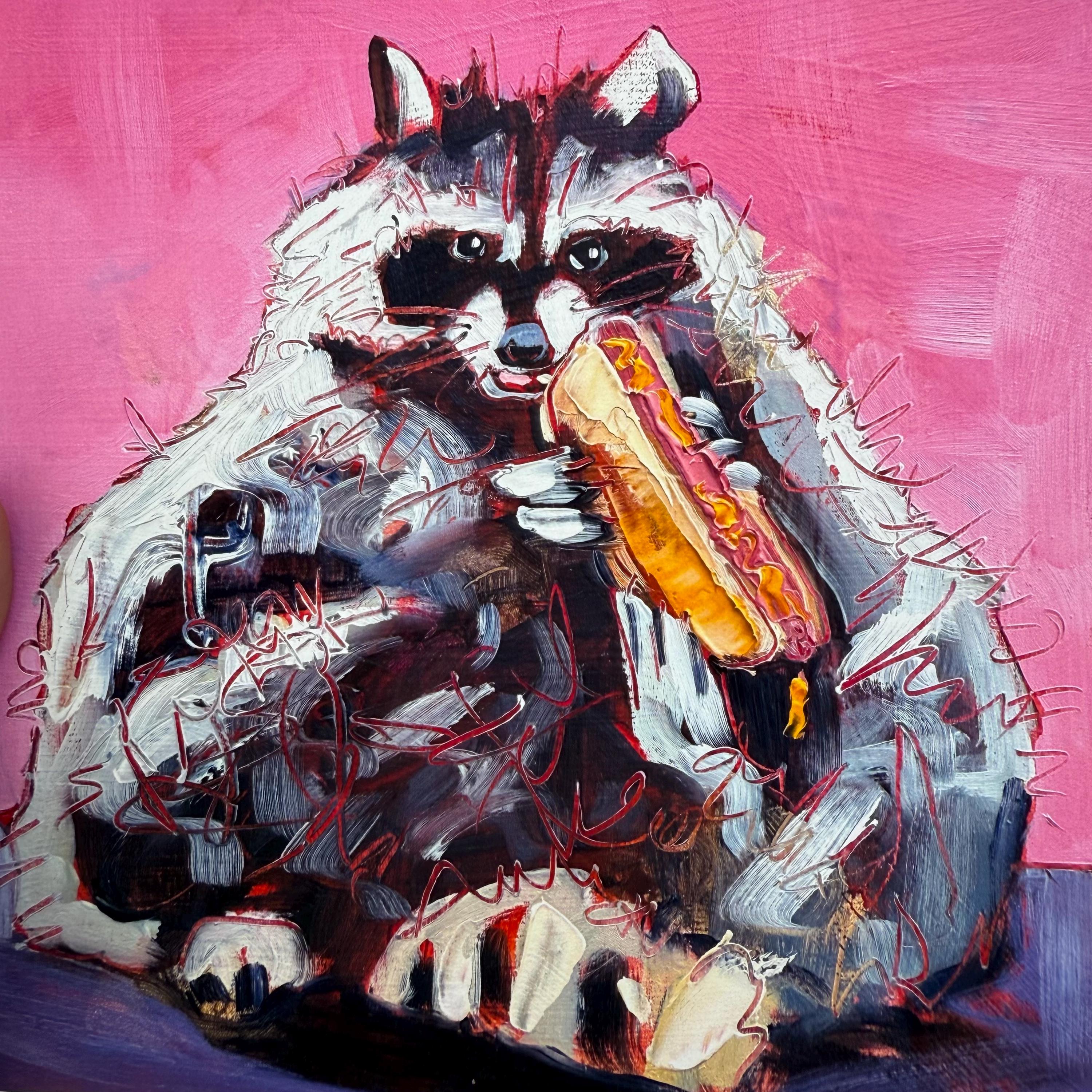 Hotdog Raccoon Glizzy Art Print Square 5x5, 8x8, 11x11 Funny