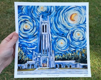 Duke Chapel Starry Night Art Print: Durham, NC Archival Paper