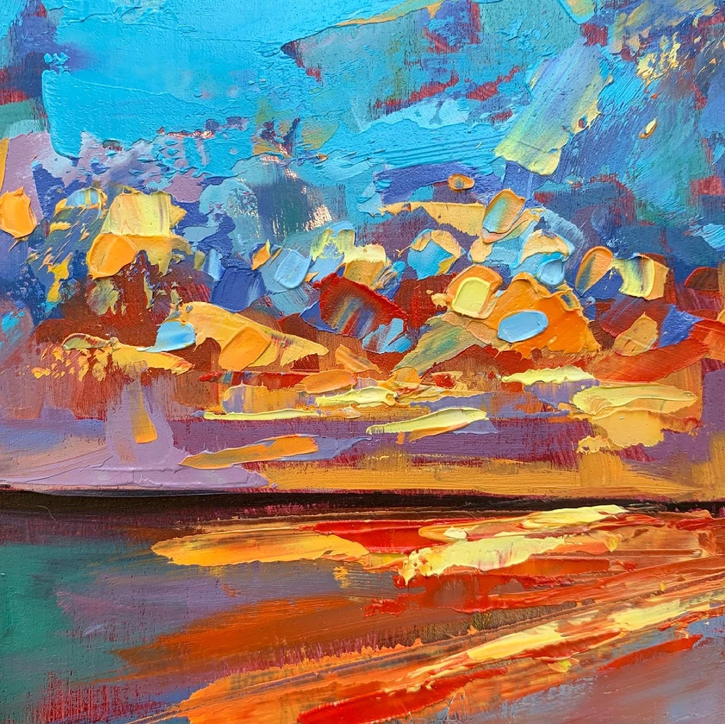 4x4 Pintura al óleo original Pintura abstracta playa al | Etsy