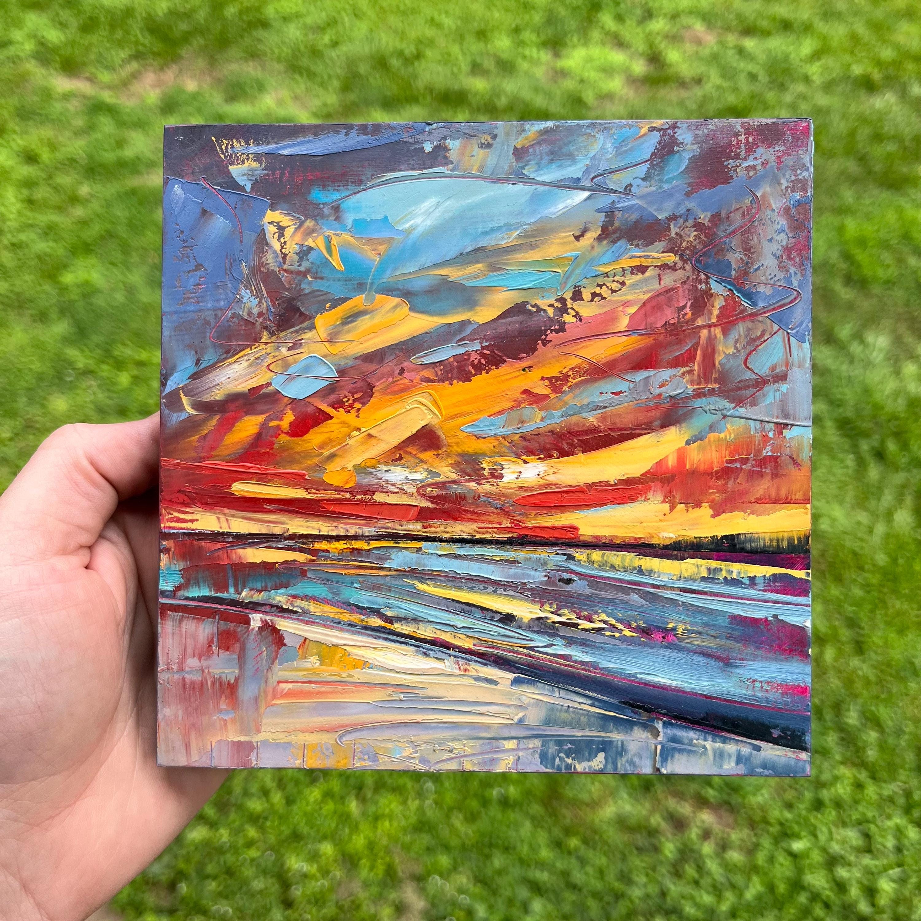 Expressive Sunset Oil Painting on Wood Panel - North Carolina Art
