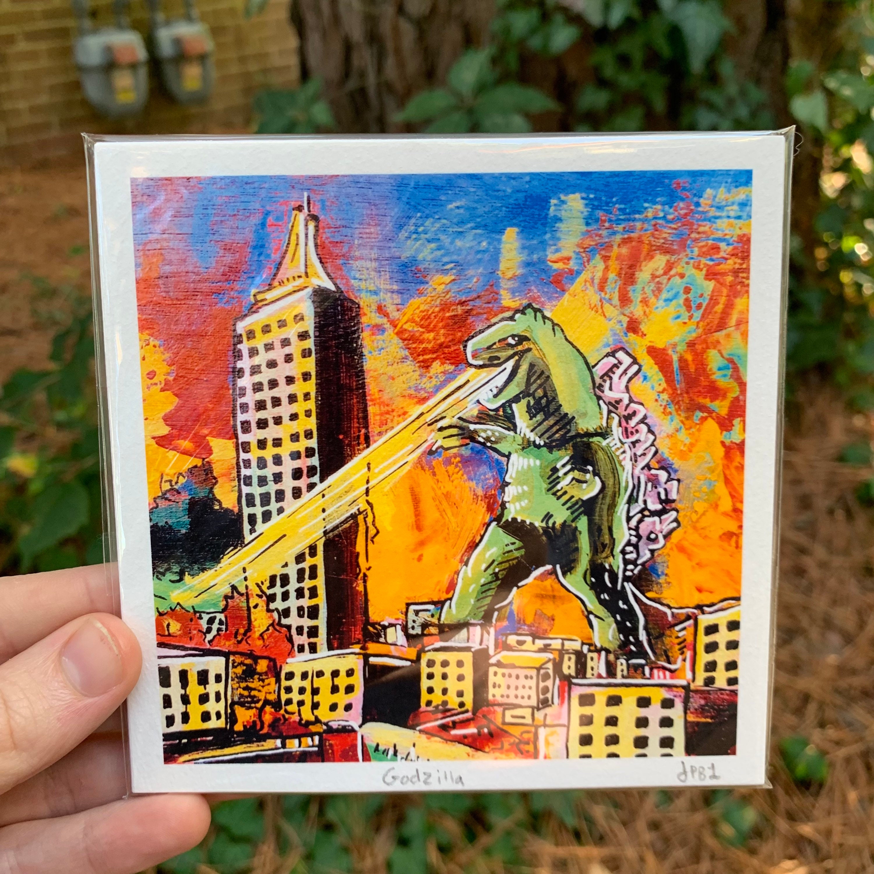 5x5, 8x8, or 11x11 Godzilla Art Giclee Watercolor Print