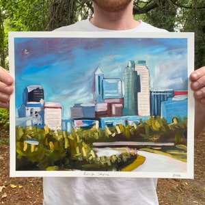 Raleigh Skyline Art Print: Downtown North Carolina Oil Painting