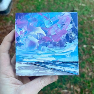 Original Oil Painting: Abstract Sunset Beach with Gold Leaf (4x4)