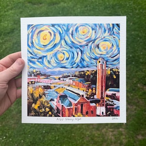 8x8, 11x11 or 5x5 ASU Starry Night Archival Print Boone North Carolina Appalachian blue ridge mountain signed and titled nc artist painting