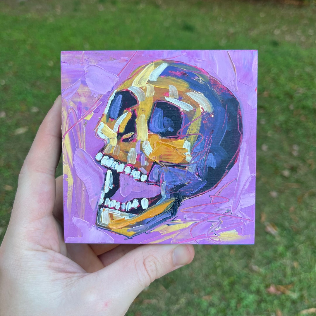 4x4 Original Oil Painting Gold Leaf Painting Abstract Skull Etsy