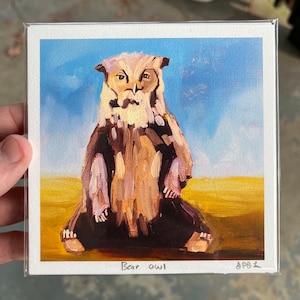 5x5 Bear Owl DnD art archival print on watercolor paper unframed fantasy art