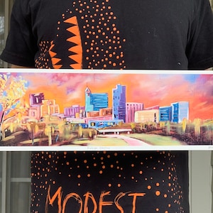 5x15 Panoramic Raleigh North Carolina Skyline Archival Print on Water Color paper (original was oil painting) home decor wall art