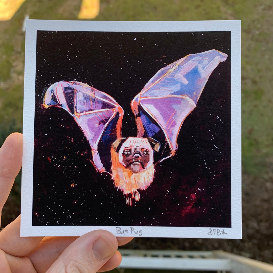 Bat Pug Art Print: Weird Watercolor Giclee Print (5x5) - Etsy