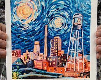 Starry Night Durham Print: Signed Archival Oil Painting Skyline