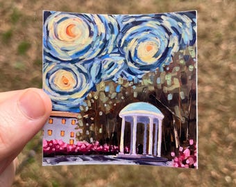 UNC Well Chapel Hill Sticker: Starry Night North Carolina Art, Waterproof Vinyl