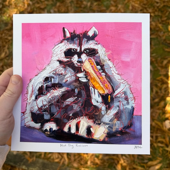 Hotdog Raccoon Glizzy Art Print Square 5x5, 8x8, 11x11 Funny