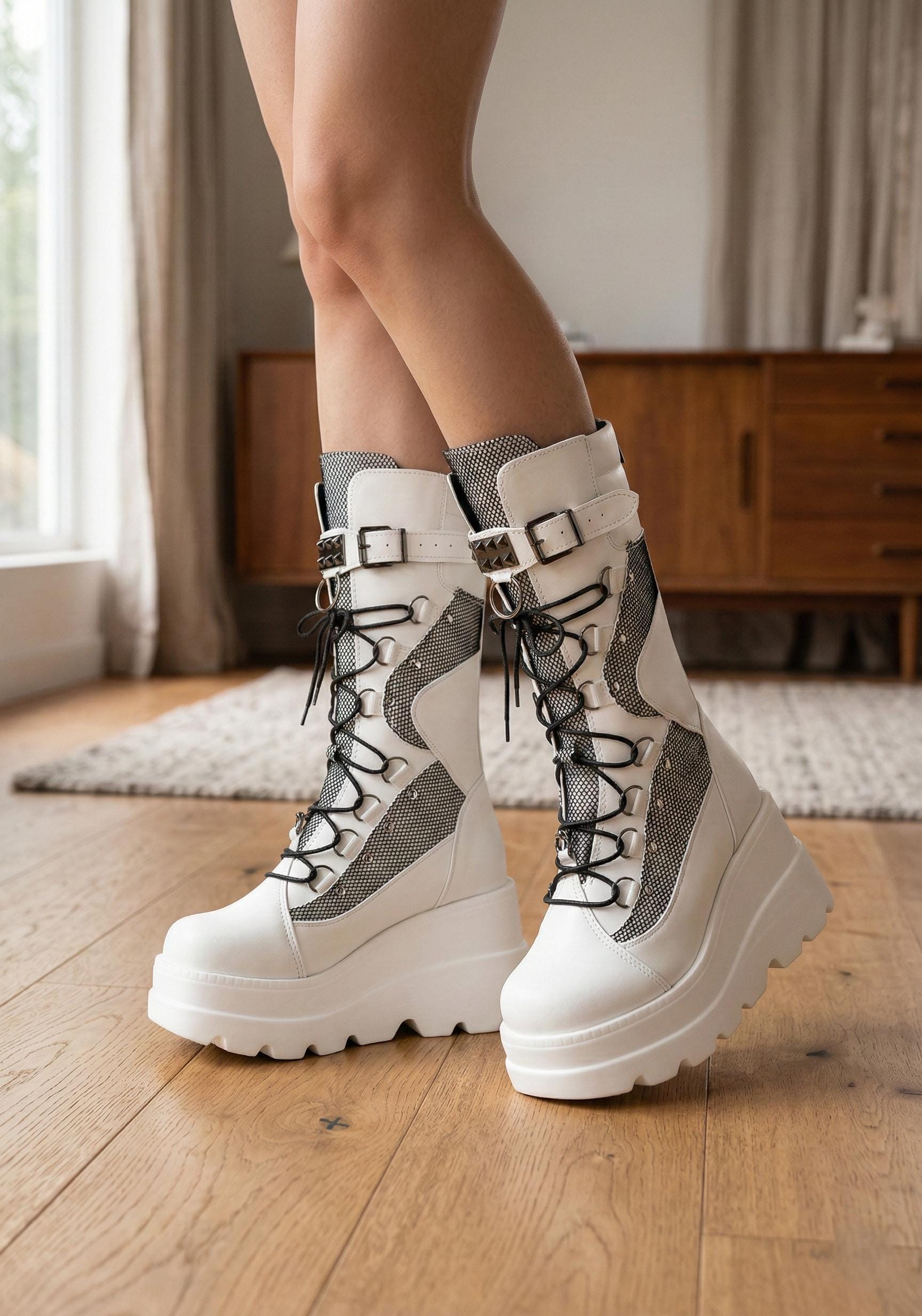 White Lace Heel Boots - Etsy