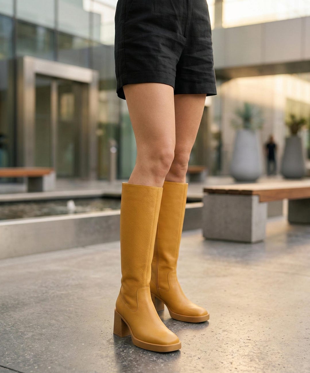 Women’s Knee High Platform Boots Chunky Heel Square Toe Wide Calf Tall ...