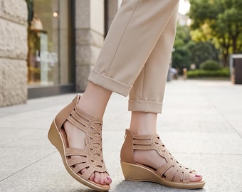 Women’s Slip-On Wedge Sandals, Comfortable Open-Toe Shoes