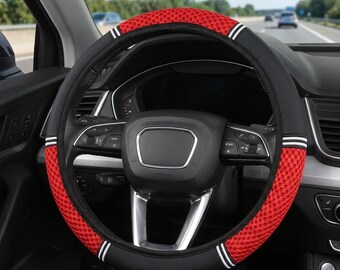 Breathable Mesh Steering Wheel Cover Sporty Two-Tone Auto Accessory Anti-Slip Car Protector New Driver Gift Red Pink Black Purple