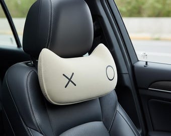 Cat Car Headrest Pillow, Minimalist Gamer Neck Support Cushion, Cute Faux Suede Car Interior Decor & Accessory Gift for Her