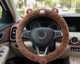 Coprivolante in pelliccia sintetica a forma di animale, decorazione accogliente per auto, impugnatura invernale