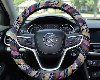 Coprivolante Boho, tessuto azteco intrecciato, accessorio universale per auto