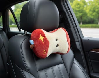 Cuscino da collo per auto in peluche a forma di torsolo di mela, divertente decorazione per auto