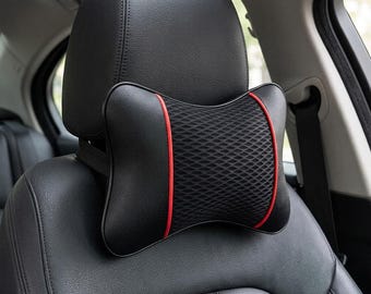 Ergonomic Car Neck Pillow, Breathable Mesh Headrest Cushion, Faux Leather Auto Support Road Trip Accessory Black, Burgundy, Beige & Brown